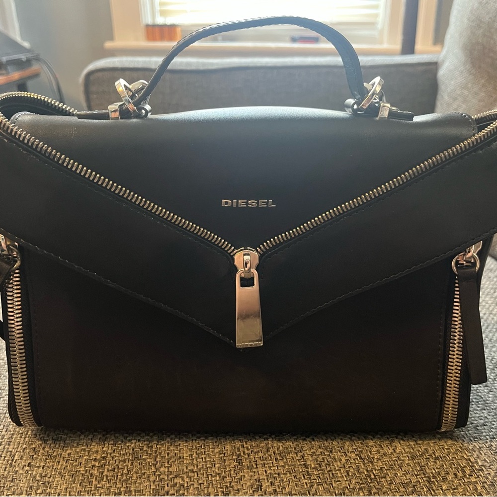Diesel Black Satchel with Silver Accents